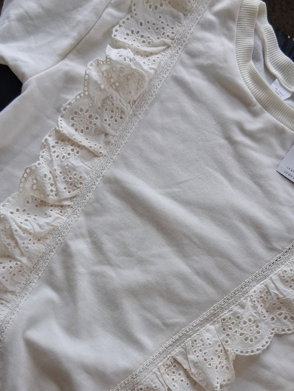 Evsie Girls' Cream Eyelet Ruffle Sweatshirt - Picture 2 of 4